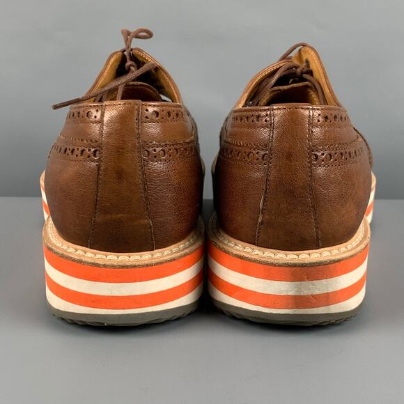 PRADA Size 9.5 Brown Perforated Leather Platform Lace-Up Shoes main image 4